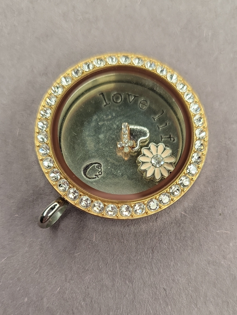 Origami Owl Gold-Tone Crystal Rimed Living Locket Charm Pendant